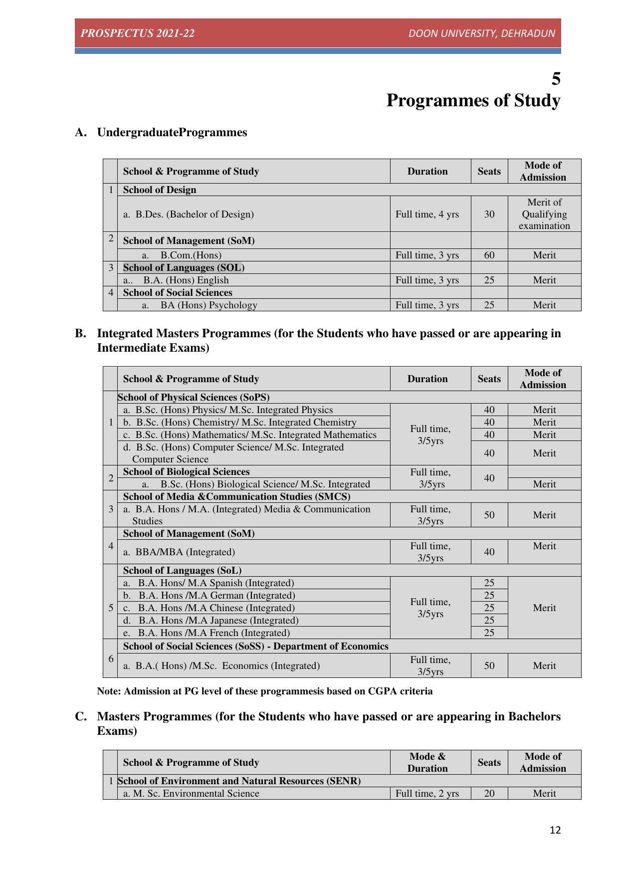 Doon University, Dehradun Prospectus 2021-22 - Page 12