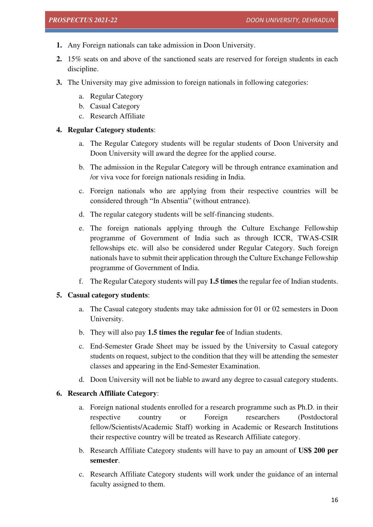 Doon University, Dehradun Prospectus 2021-22 - Page 16