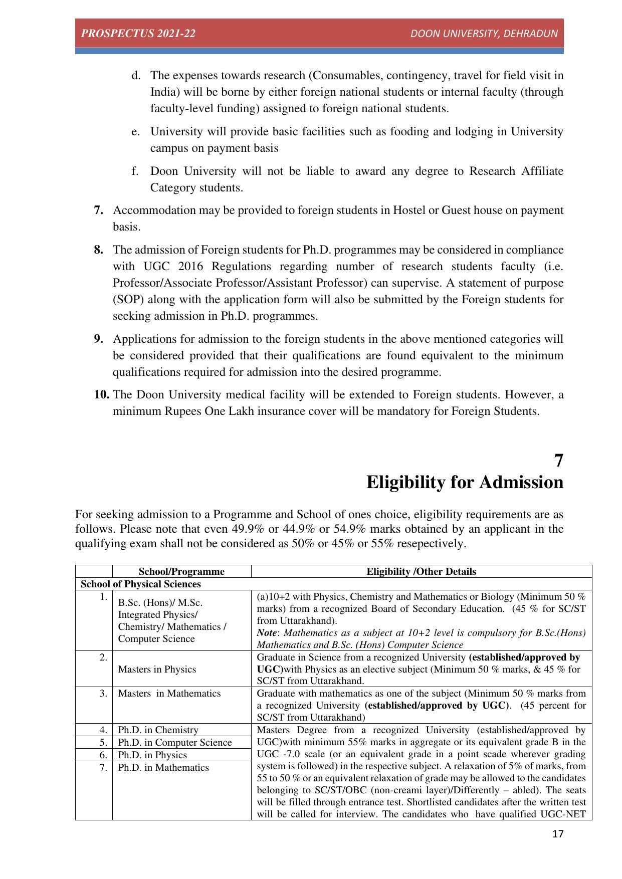 Doon University, Dehradun Prospectus 2021-22 - Page 17