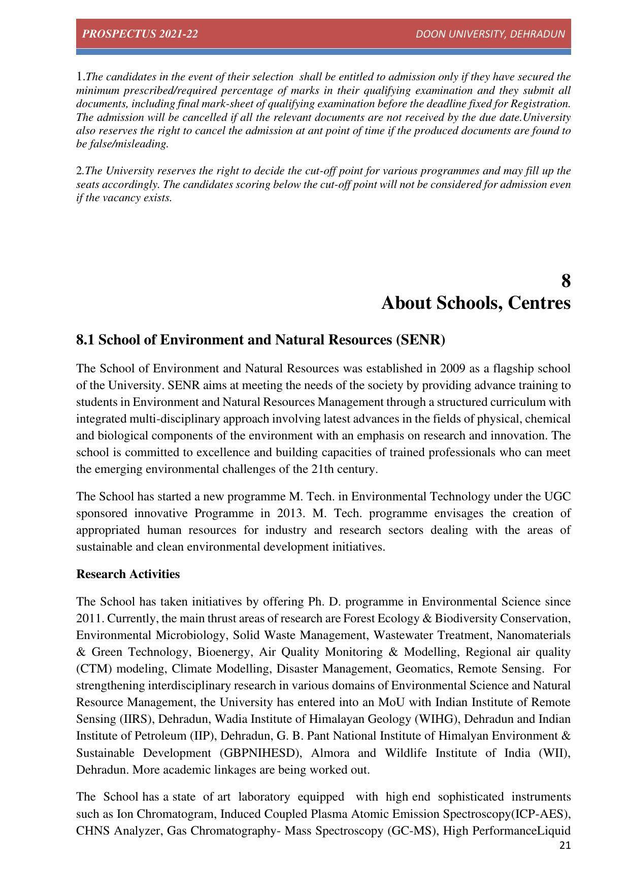 Doon University, Dehradun Prospectus 2021-22 - Page 21