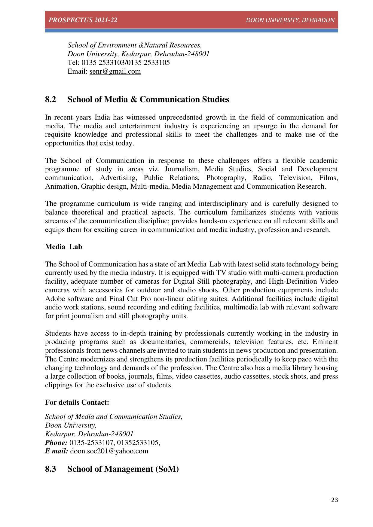 Doon University, Dehradun Prospectus 2021-22 - Page 23