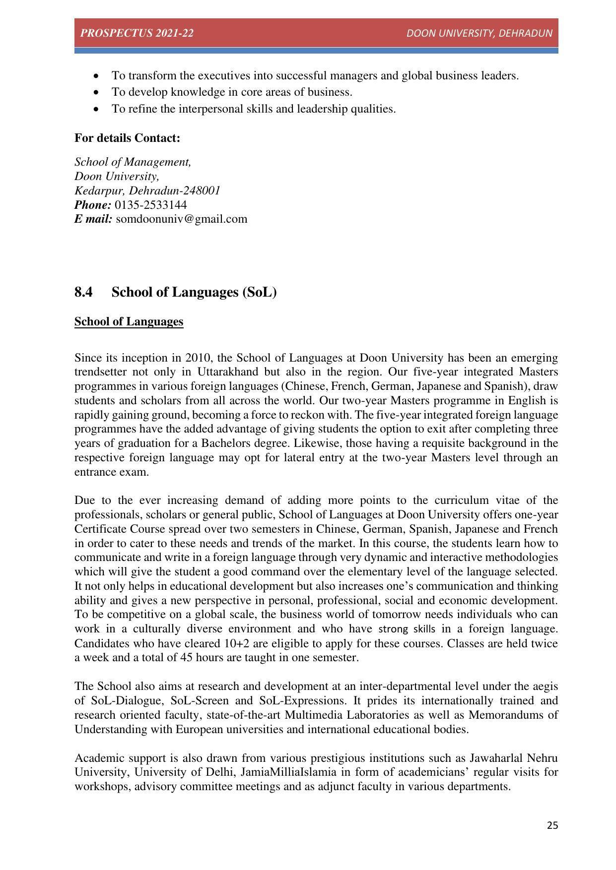 Doon University, Dehradun Prospectus 2021-22 - Page 25