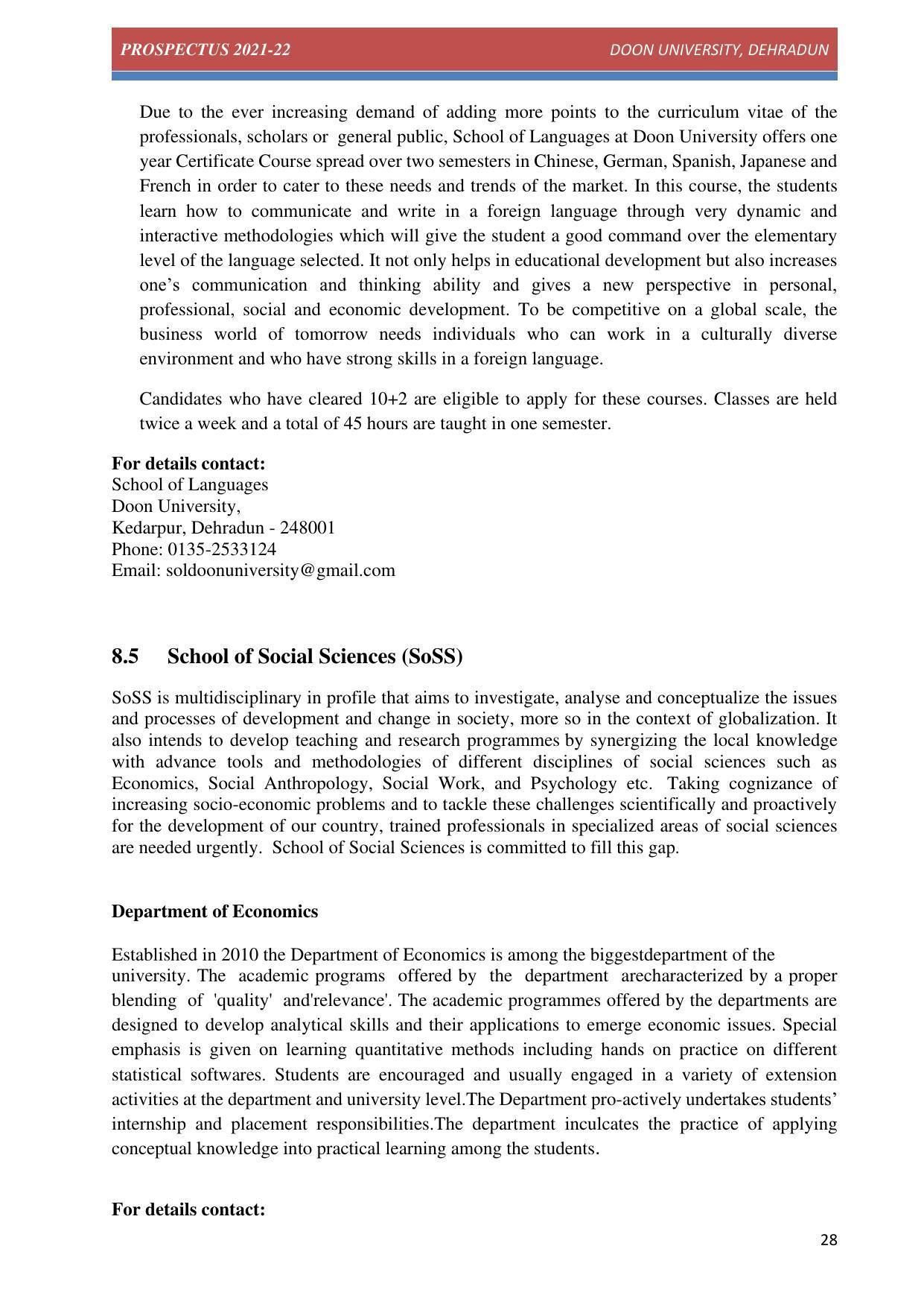 Doon University, Dehradun Prospectus 2021-22 - Page 28