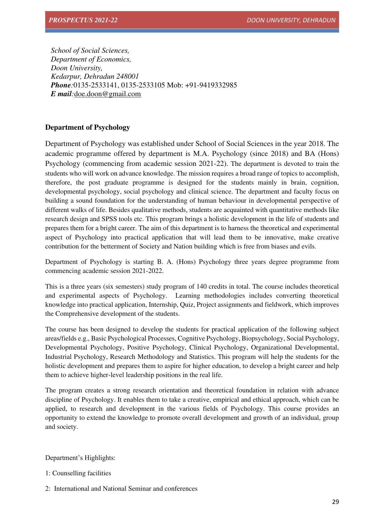 Doon University, Dehradun Prospectus 2021-22 - Page 29