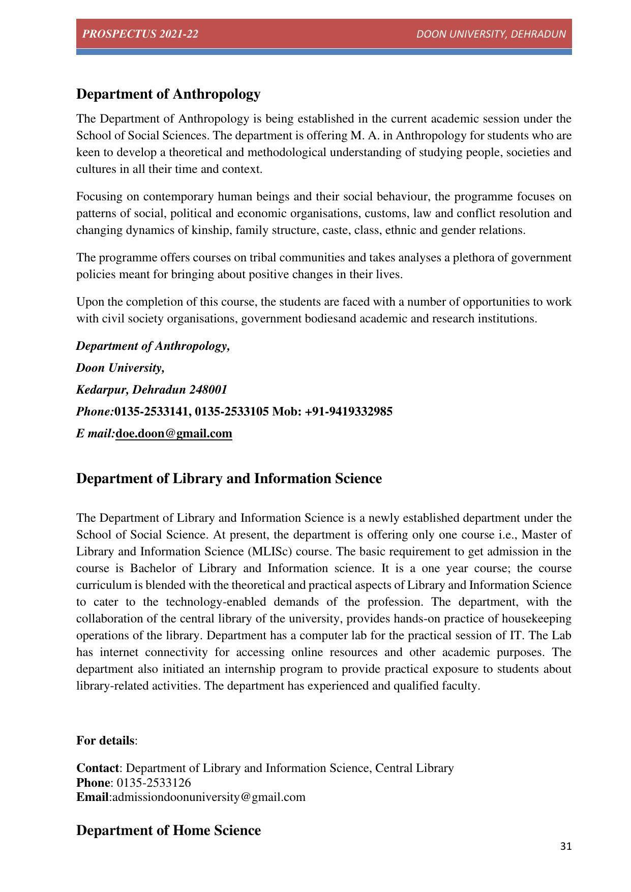Doon University, Dehradun Prospectus 2021-22 - Page 31