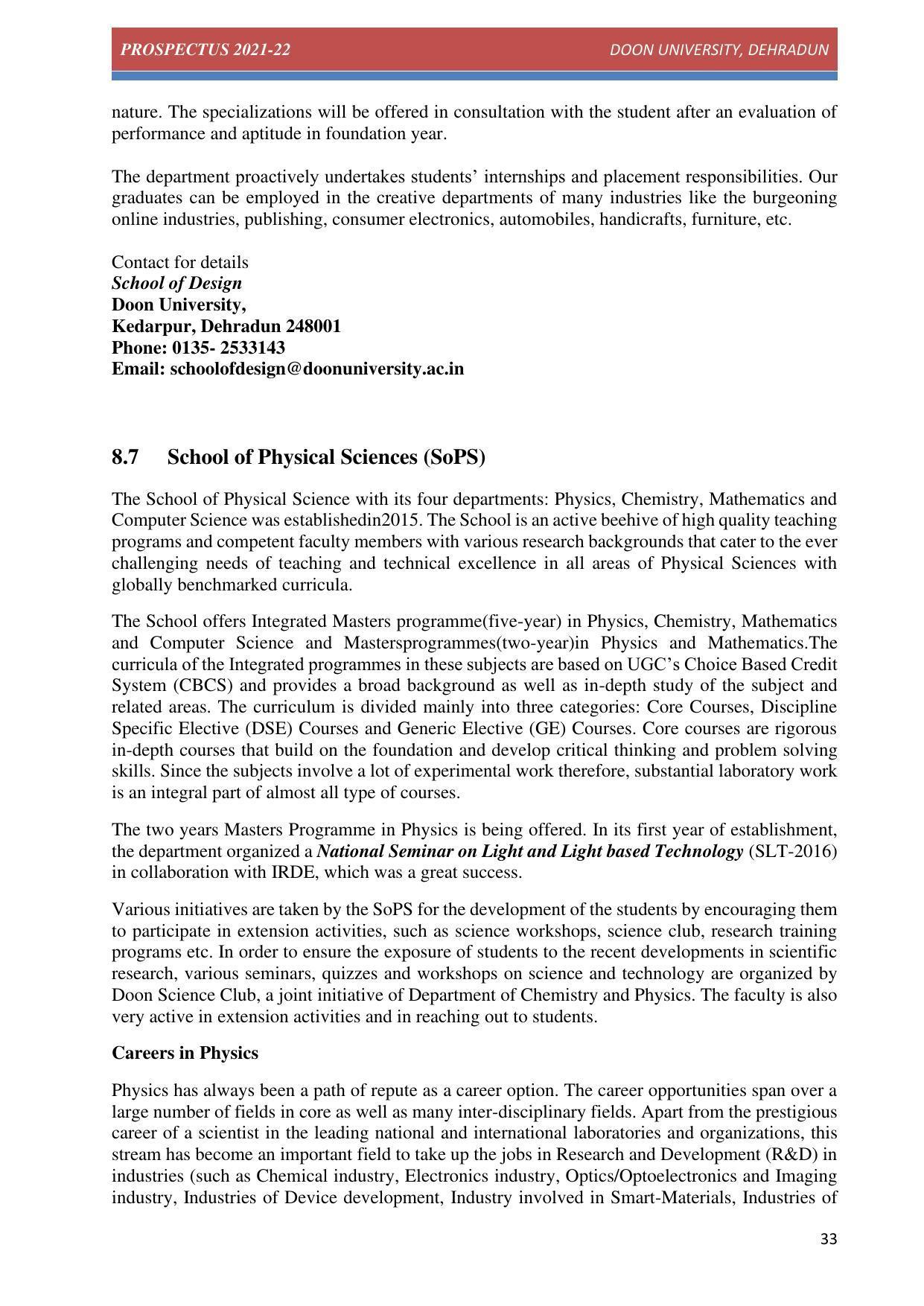 Doon University, Dehradun Prospectus 2021-22 - Page 33