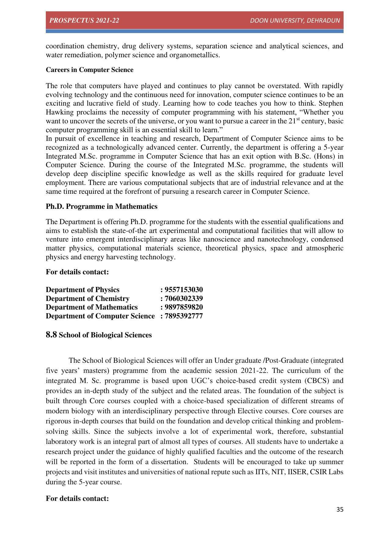 Doon University, Dehradun Prospectus 2021-22 - Page 35