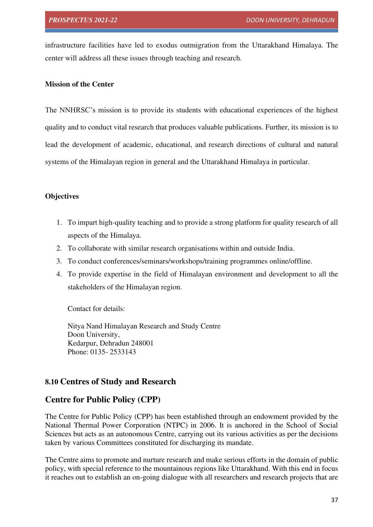 Doon University, Dehradun Prospectus 2021-22 - Page 37