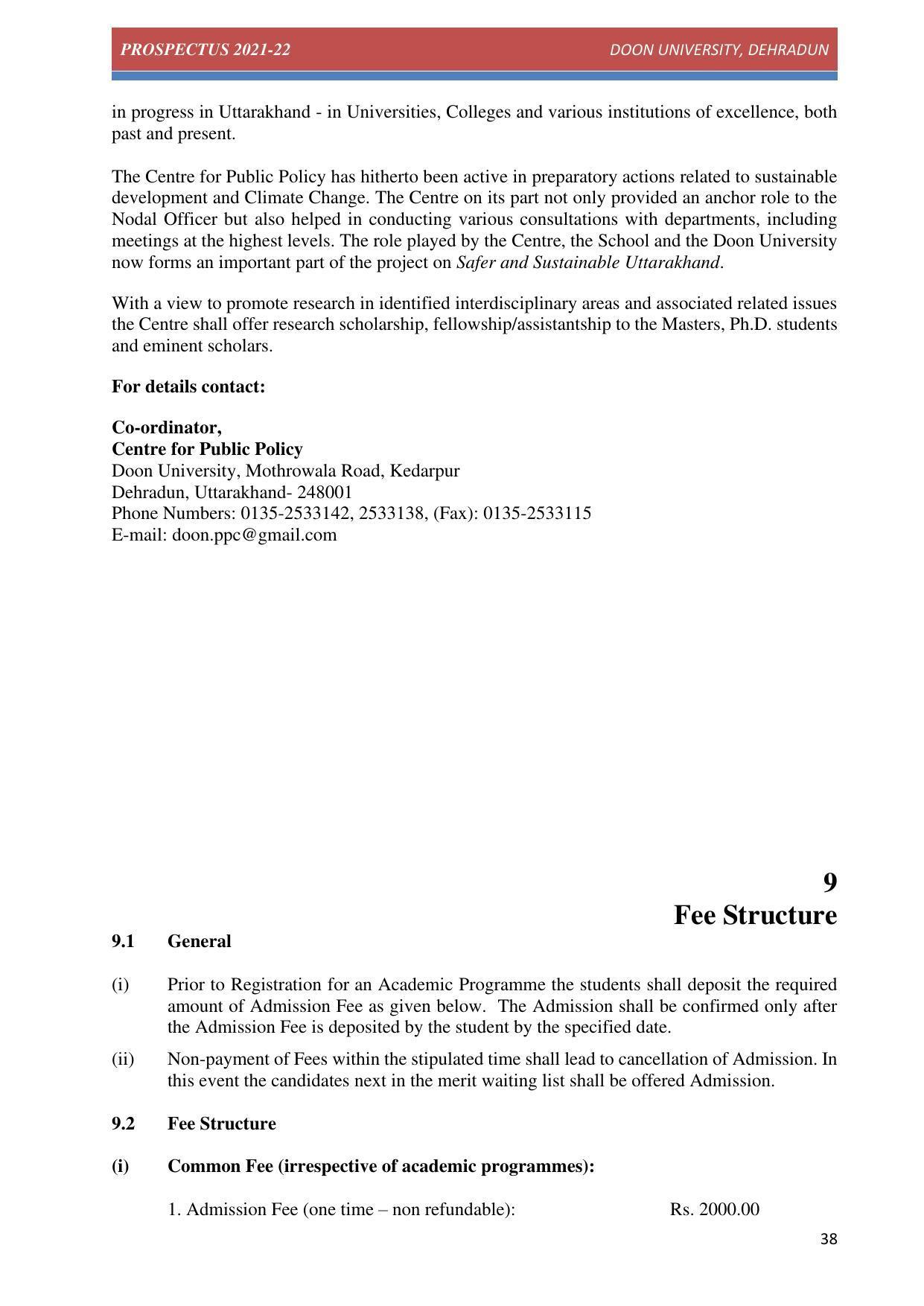 Doon University, Dehradun Prospectus 2021-22 - Page 38