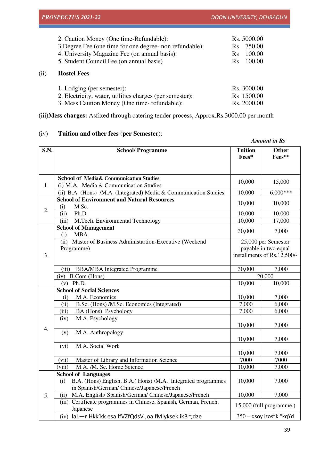 Doon University, Dehradun Prospectus 2021-22 - Page 39