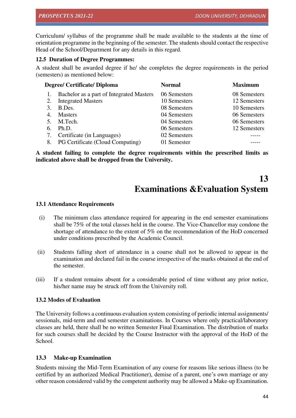 Doon University, Dehradun Prospectus 2021-22 - Page 44