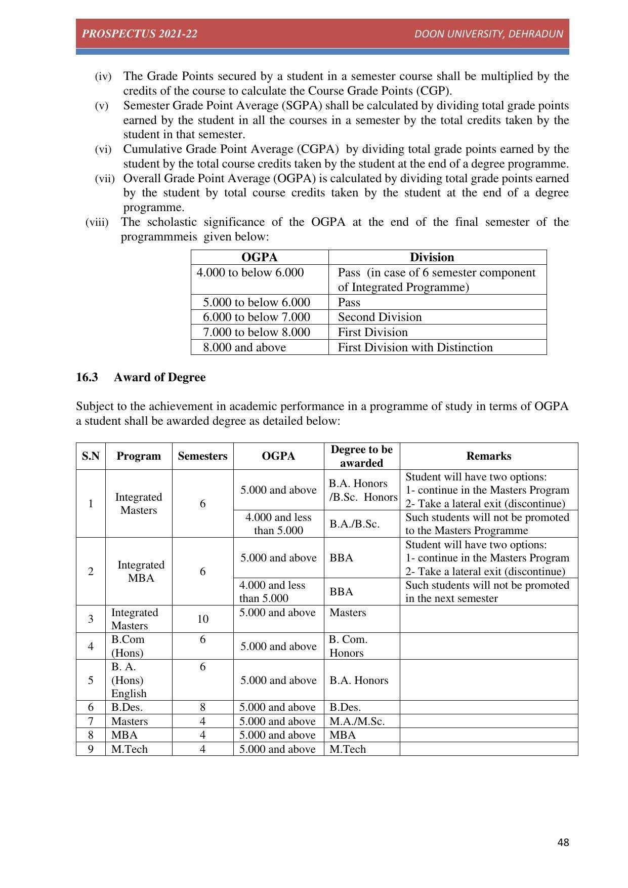 Doon University, Dehradun Prospectus 2021-22 - Page 48