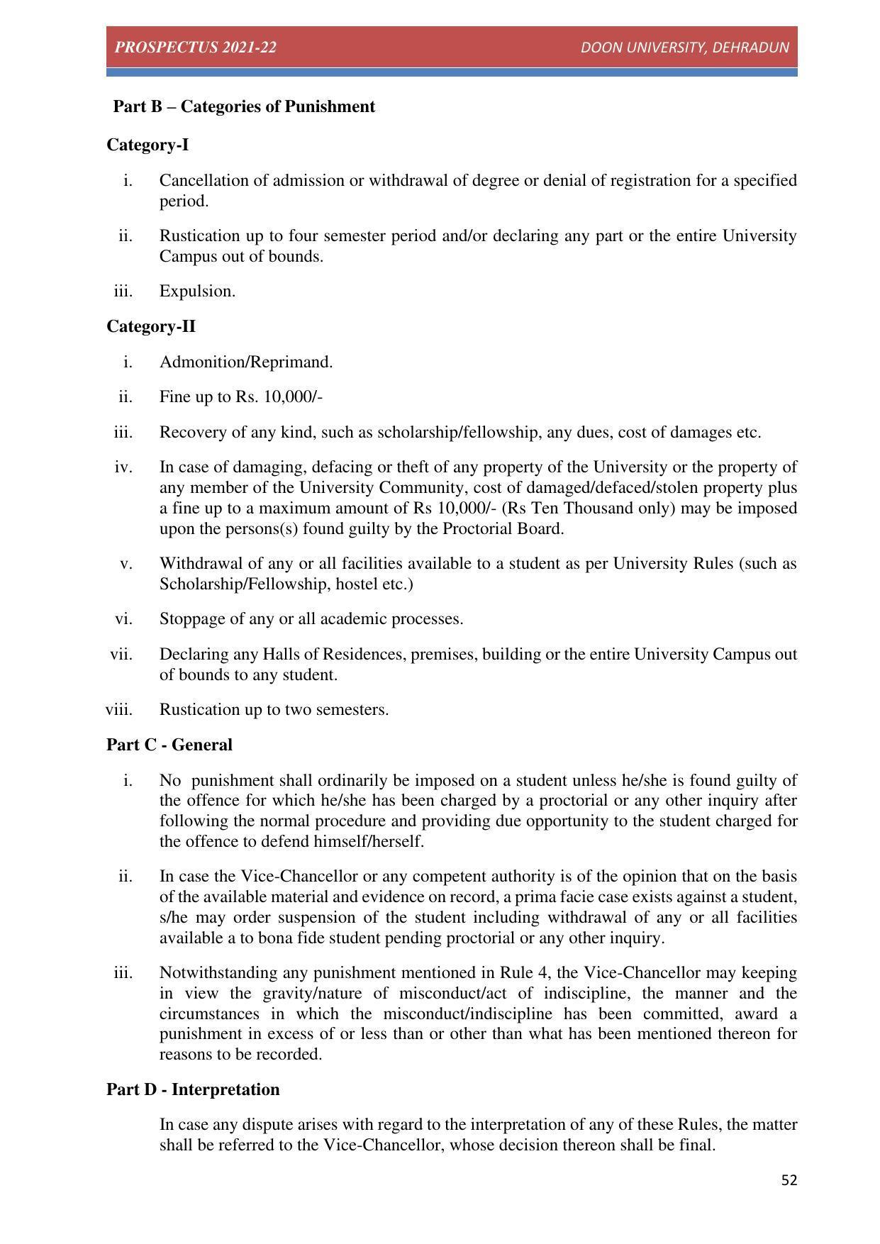Doon University, Dehradun Prospectus 2021-22 - Page 52