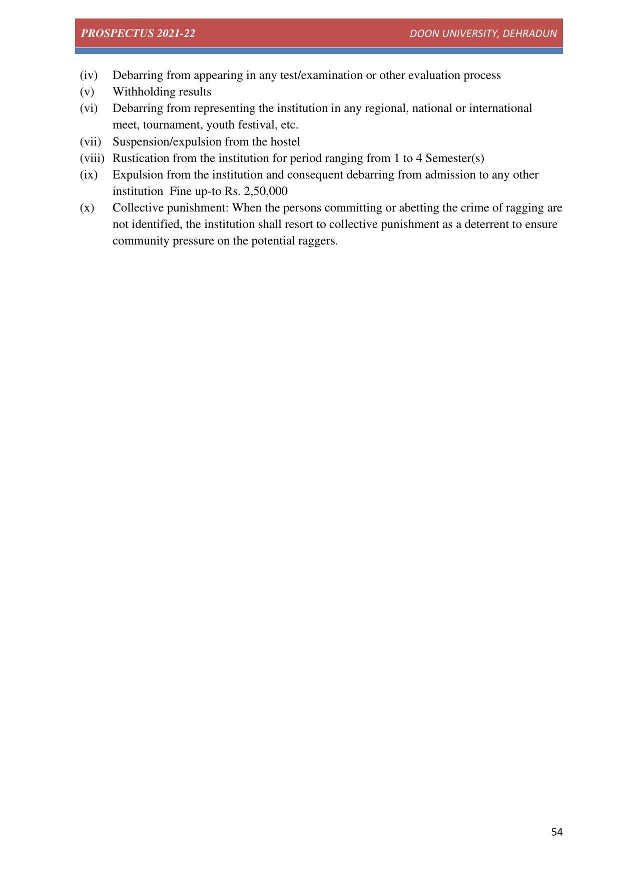 Doon University, Dehradun Prospectus 2021-22 - Page 54