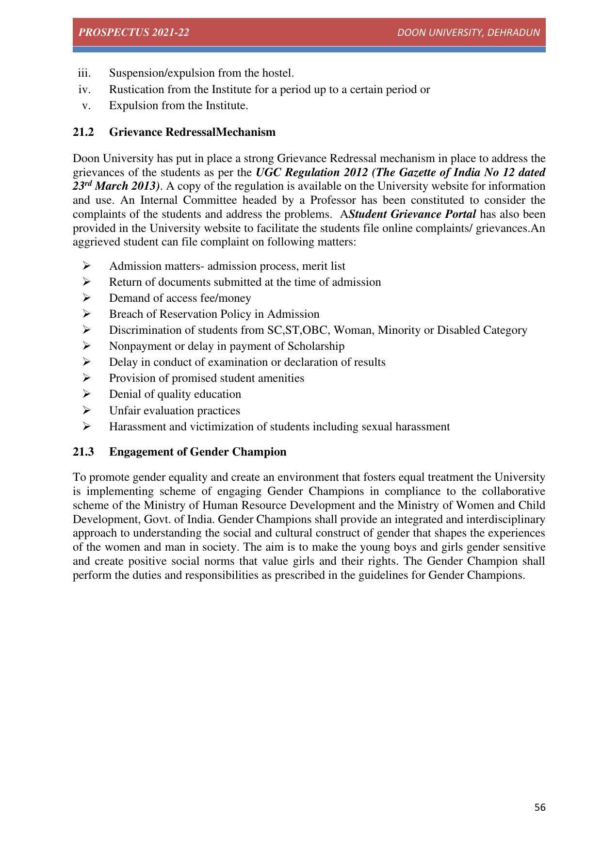 Doon University, Dehradun Prospectus 2021-22 - Page 56