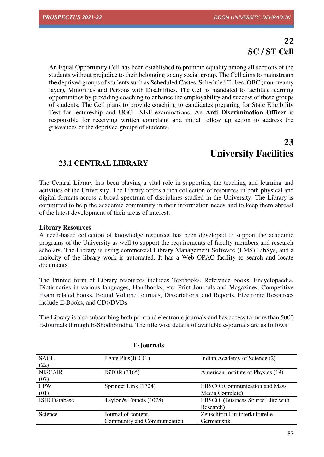 Doon University, Dehradun Prospectus 2021-22 - Page 57