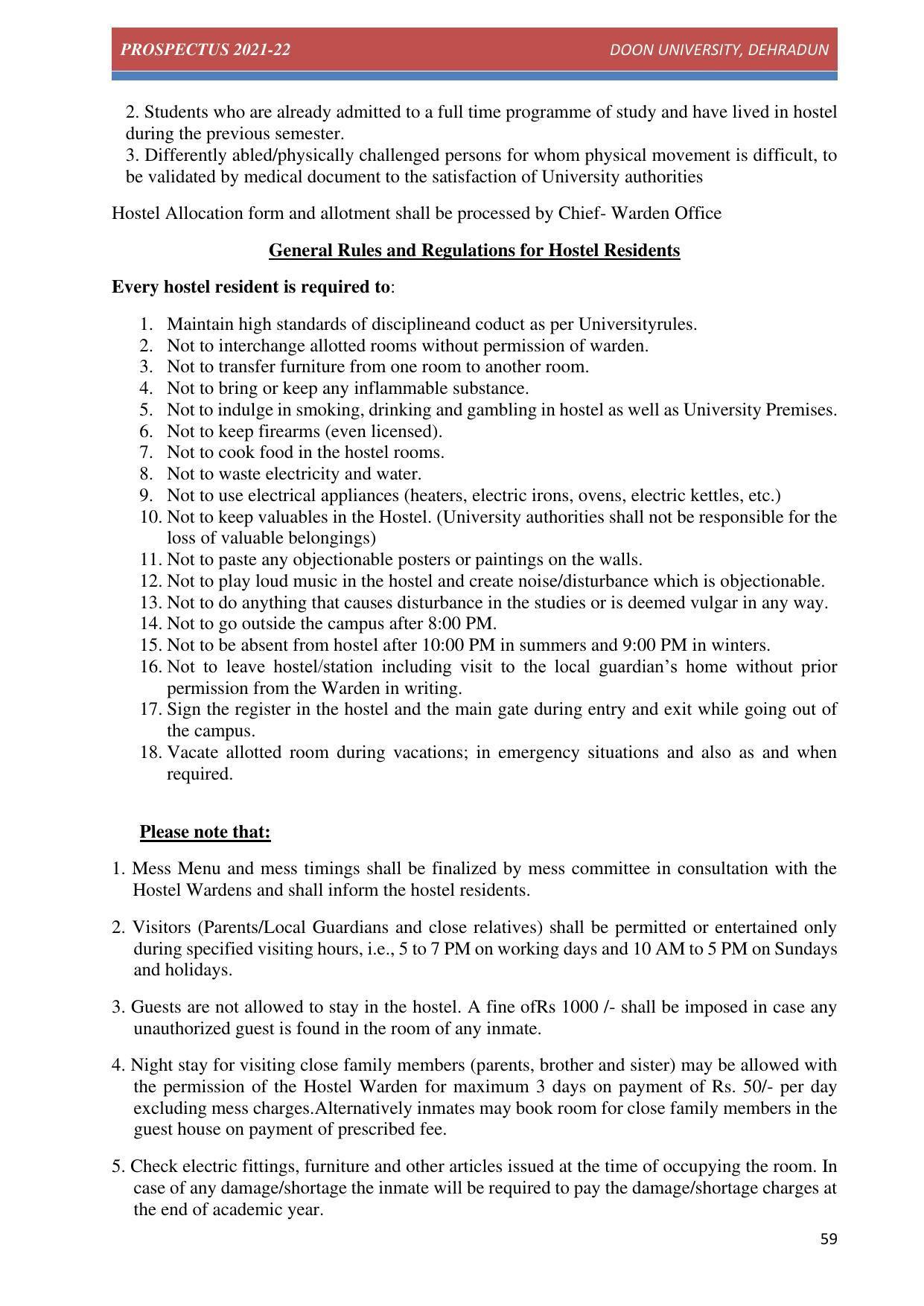 Doon University, Dehradun Prospectus 2021-22 - Page 59