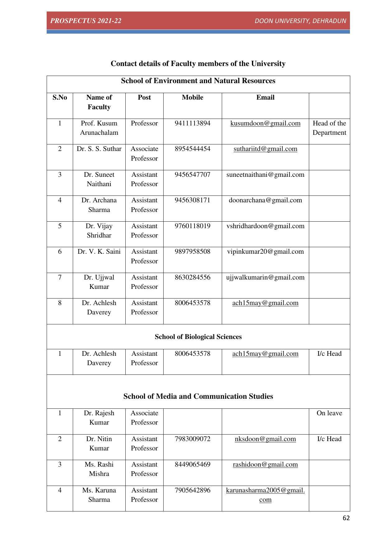 Doon University, Dehradun Prospectus 2021-22 - Page 62