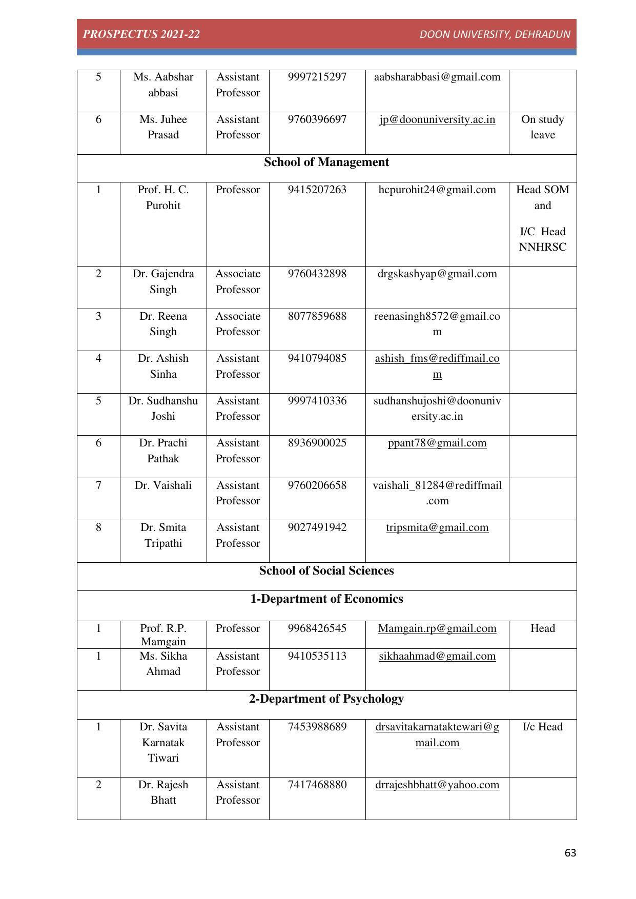Doon University, Dehradun Prospectus 2021-22 - Page 63