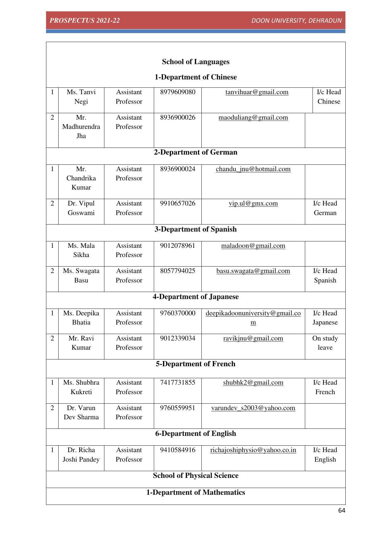 Doon University, Dehradun Prospectus 2021-22 - Page 64