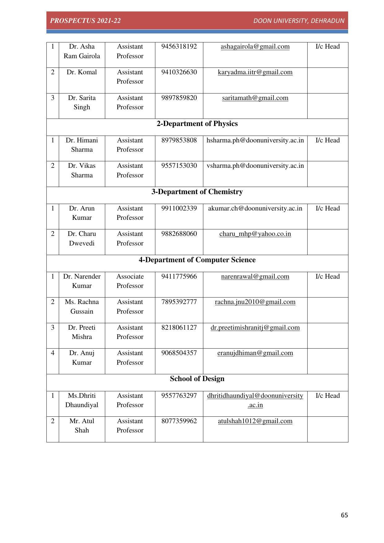 Doon University, Dehradun Prospectus 2021-22 - Page 65