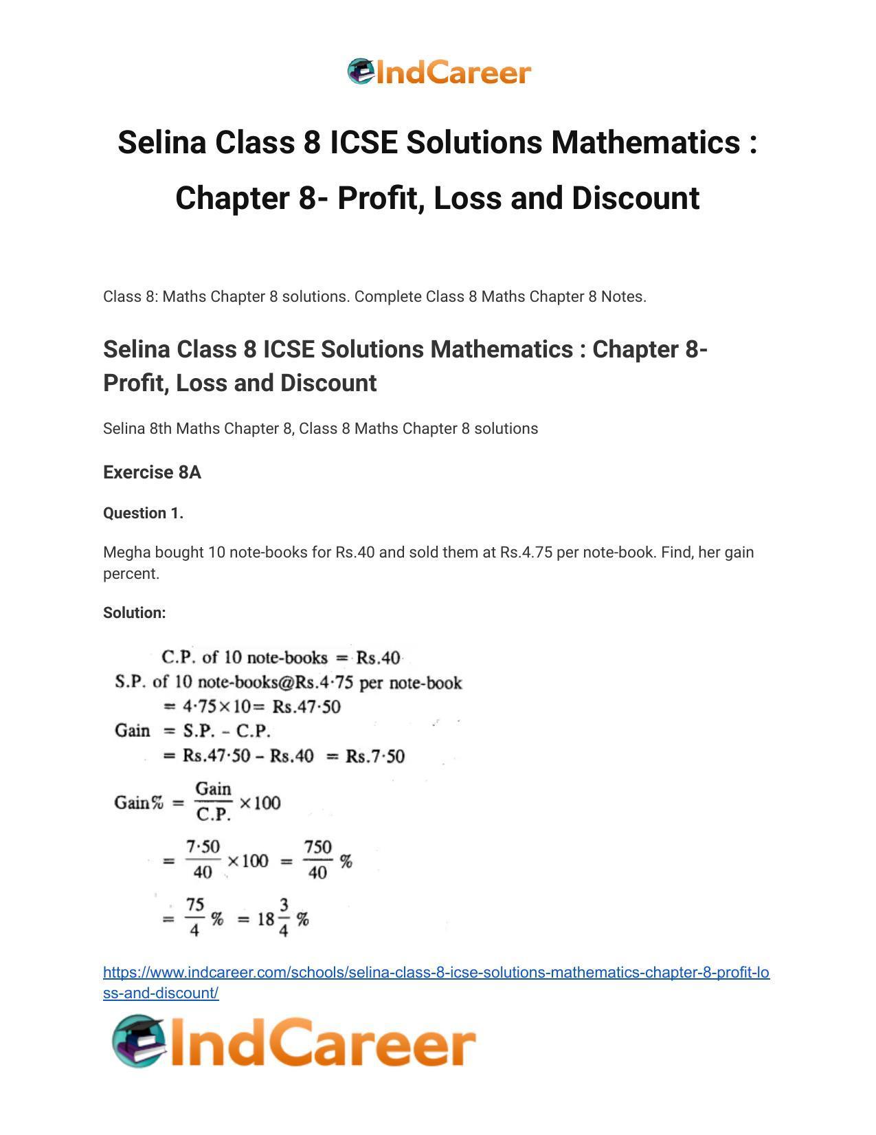 Selina Class 8 ICSE Solutions Mathematics : Chapter 8- Profit, Loss and Discount - Page 2