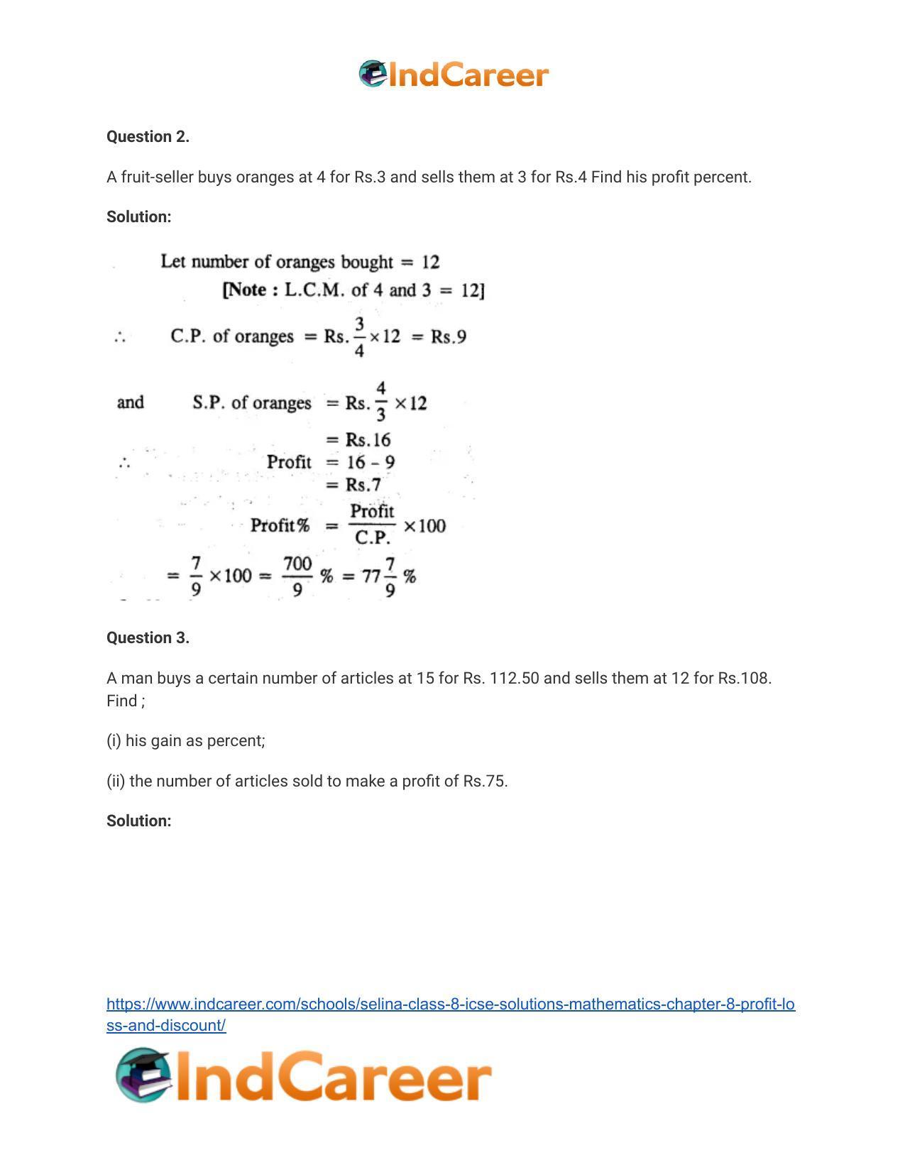 Selina Class 8 ICSE Solutions Mathematics : Chapter 8- Profit, Loss and Discount - Page 3