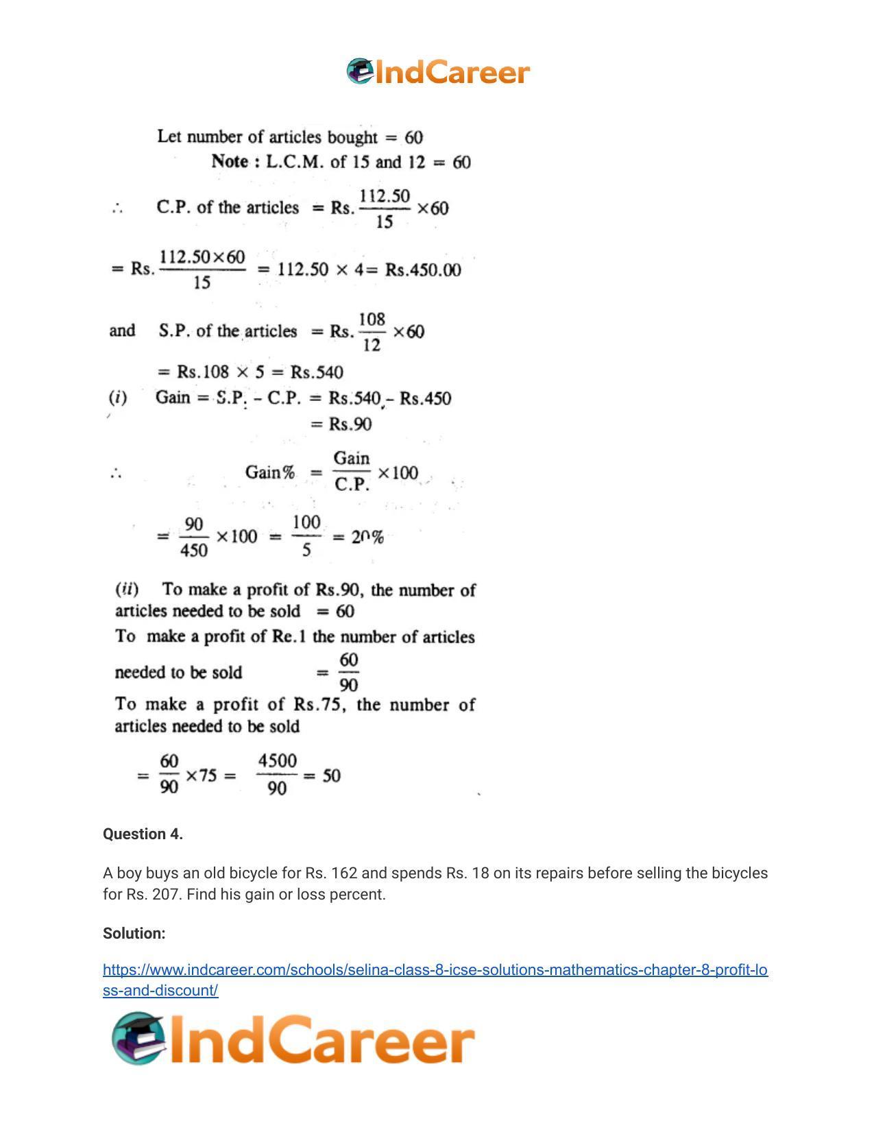 Selina Class 8 ICSE Solutions Mathematics : Chapter 8- Profit, Loss and Discount - Page 4