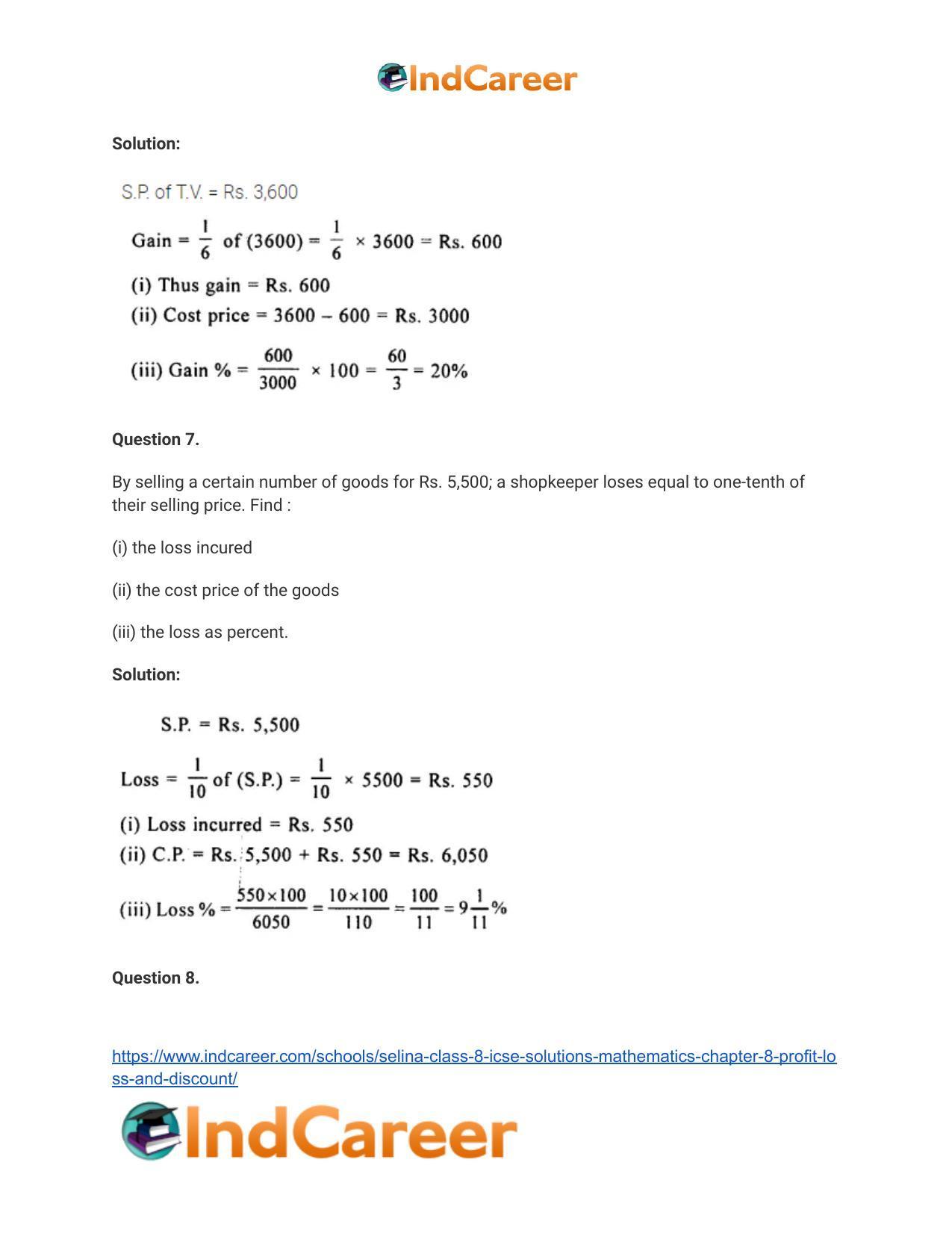 Selina Class 8 ICSE Solutions Mathematics : Chapter 8- Profit, Loss and Discount - Page 6