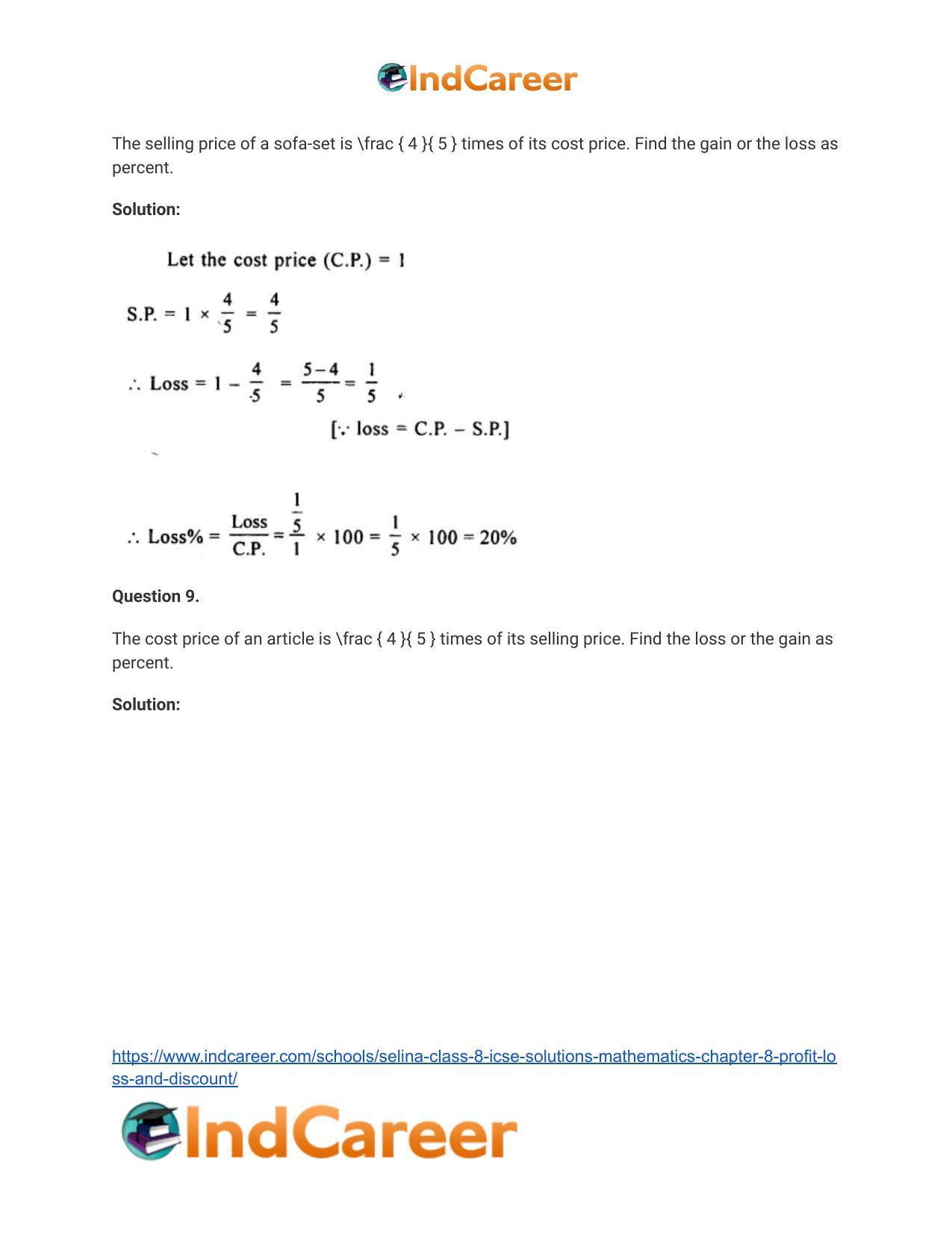 Selina Class 8 ICSE Solutions Mathematics : Chapter 8- Profit, Loss and Discount - Page 7