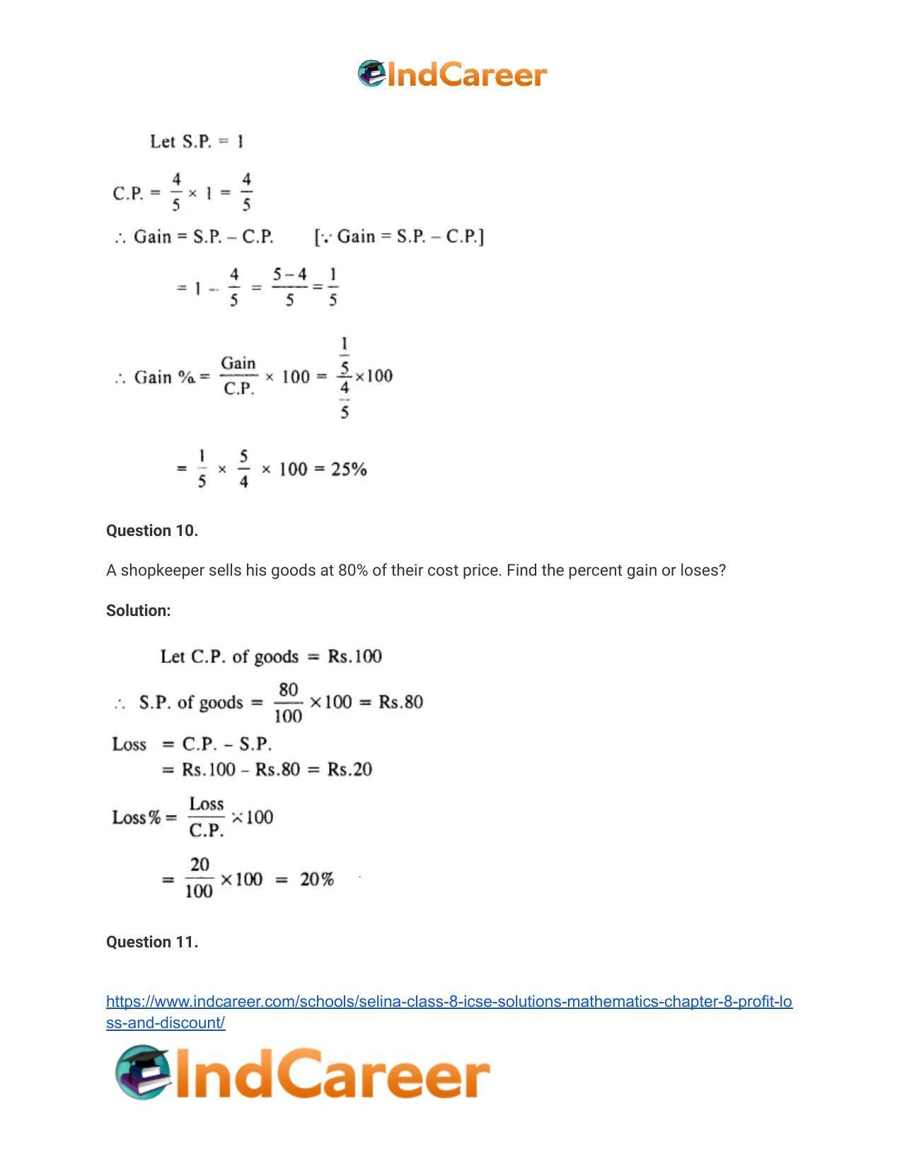 Selina Class 8 ICSE Solutions Mathematics : Chapter 8- Profit, Loss and Discount - Page 8