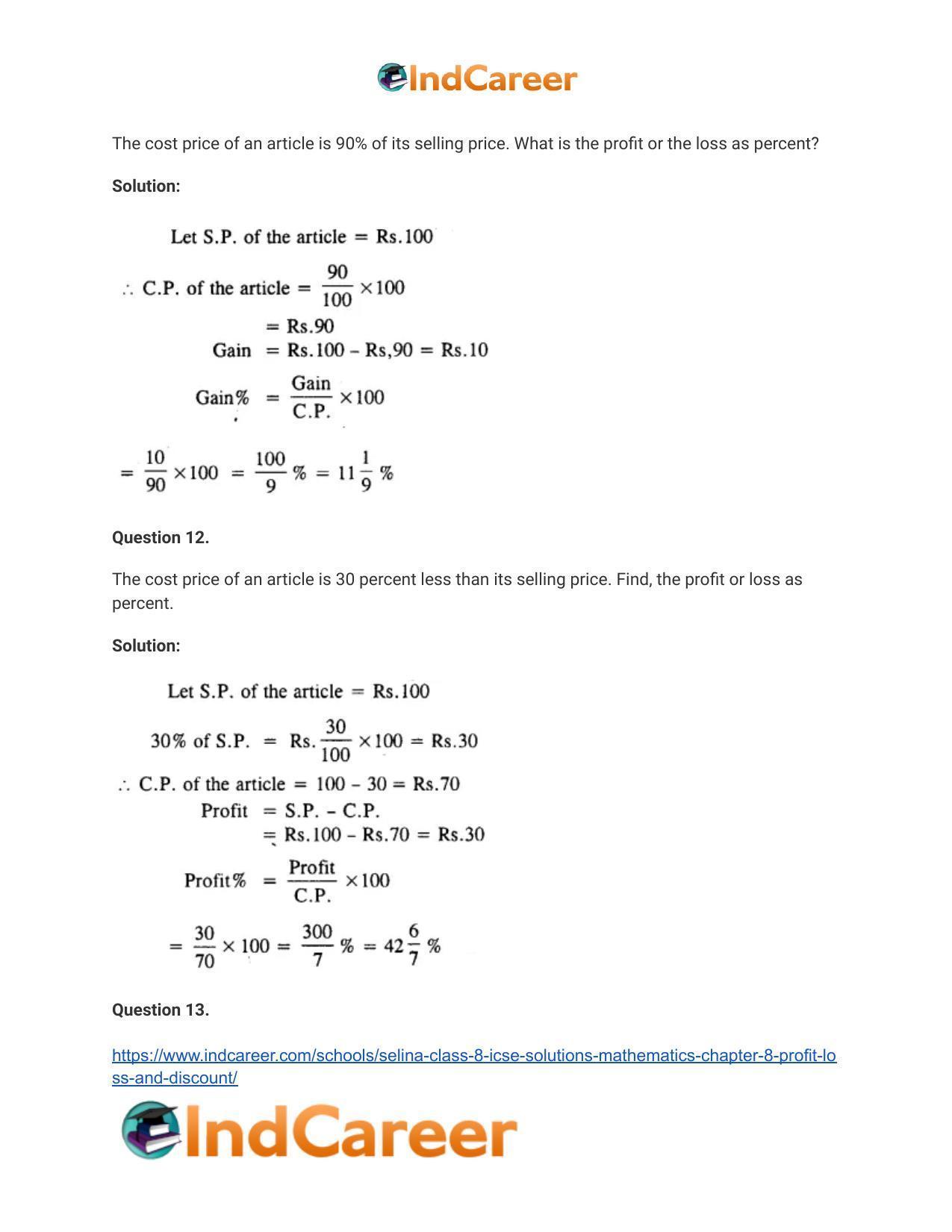 Selina Class 8 ICSE Solutions Mathematics : Chapter 8- Profit, Loss and Discount - Page 9