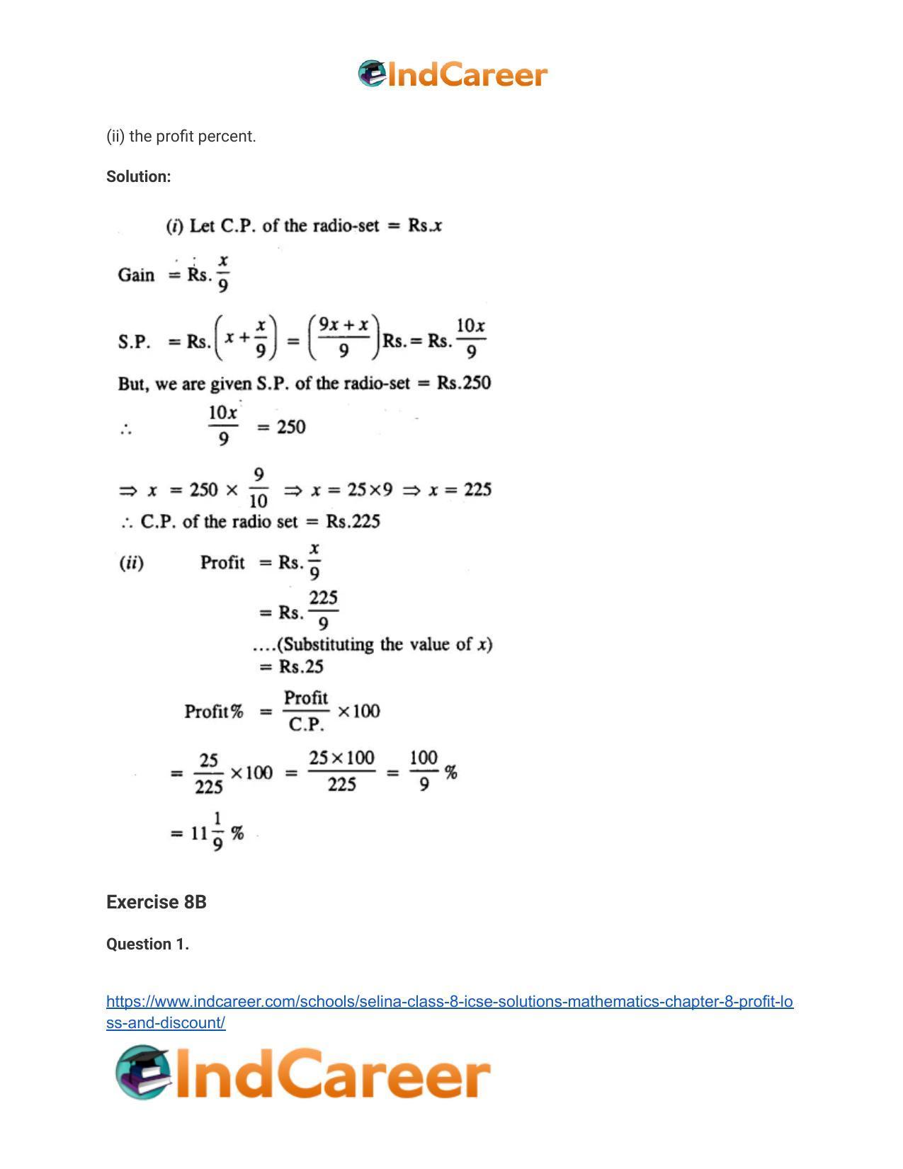 Selina Class 8 ICSE Solutions Mathematics : Chapter 8- Profit, Loss and Discount - Page 12