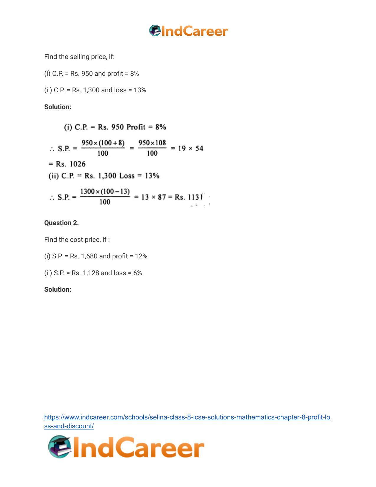 Selina Class 8 ICSE Solutions Mathematics : Chapter 8- Profit, Loss and Discount - Page 13