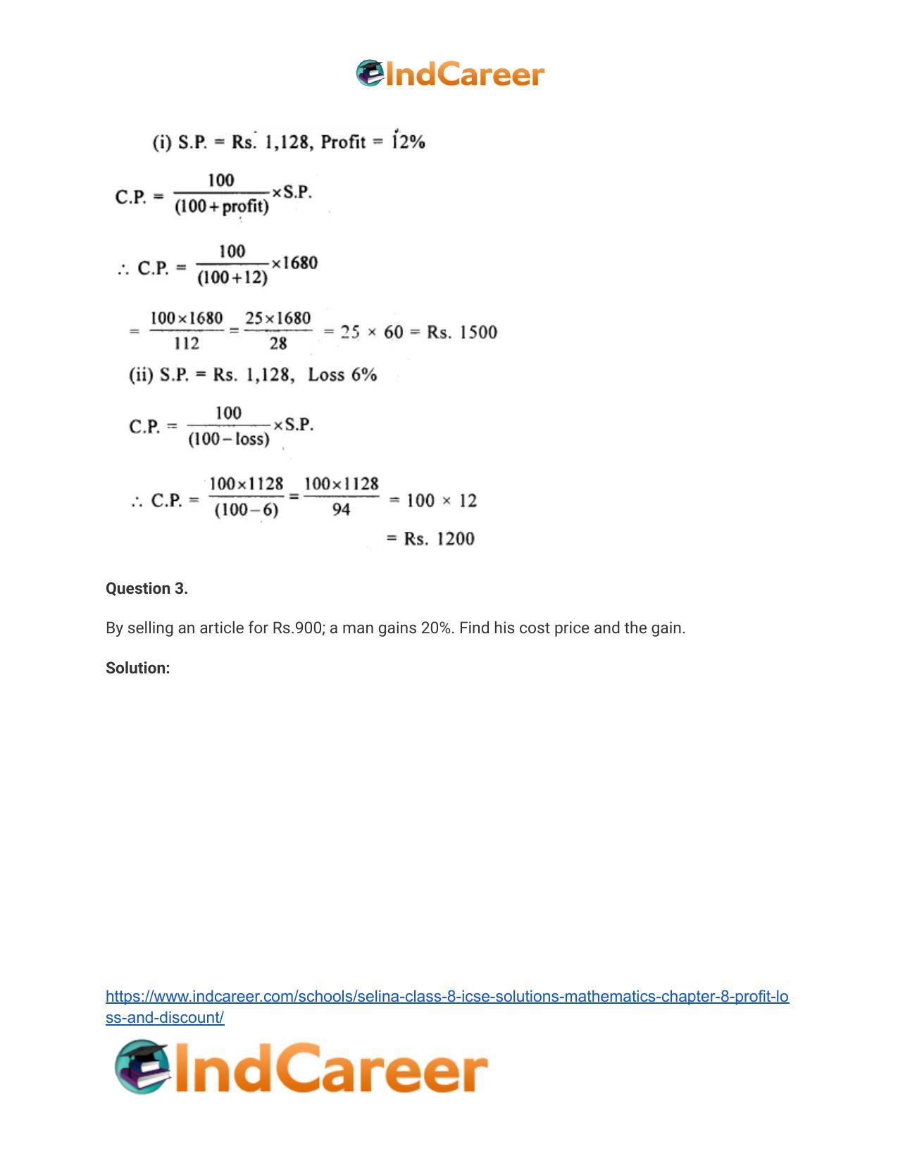 Selina Class 8 ICSE Solutions Mathematics : Chapter 8- Profit, Loss and Discount - Page 14