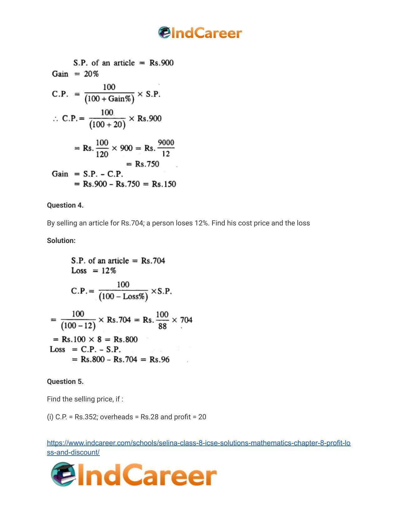 Selina Class 8 ICSE Solutions Mathematics : Chapter 8- Profit, Loss and Discount - Page 15
