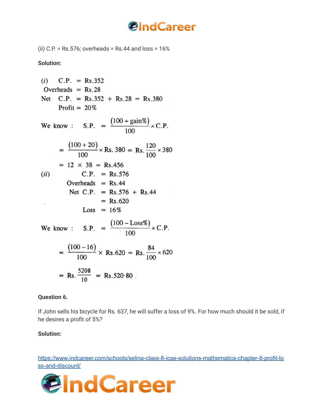 Selina Class 8 ICSE Solutions Mathematics : Chapter 8- Profit, Loss and Discount - Page 16