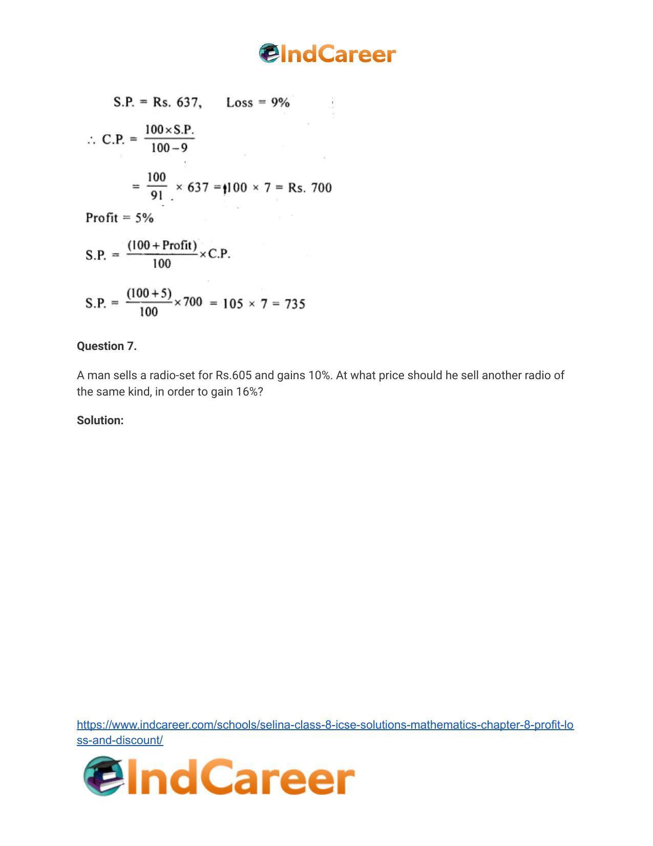Selina Class 8 ICSE Solutions Mathematics : Chapter 8- Profit, Loss and Discount - Page 17