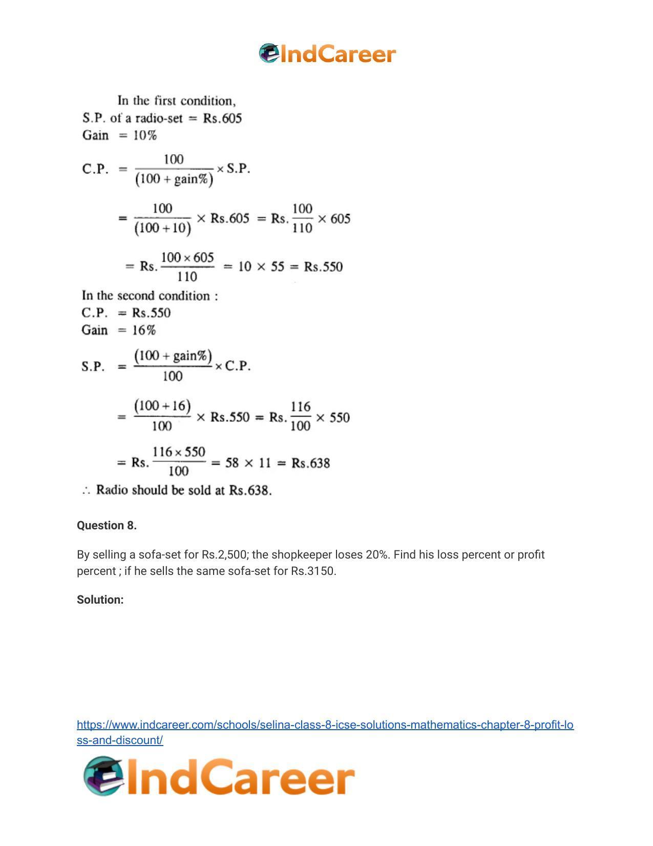 Selina Class 8 ICSE Solutions Mathematics : Chapter 8- Profit, Loss and Discount - Page 18