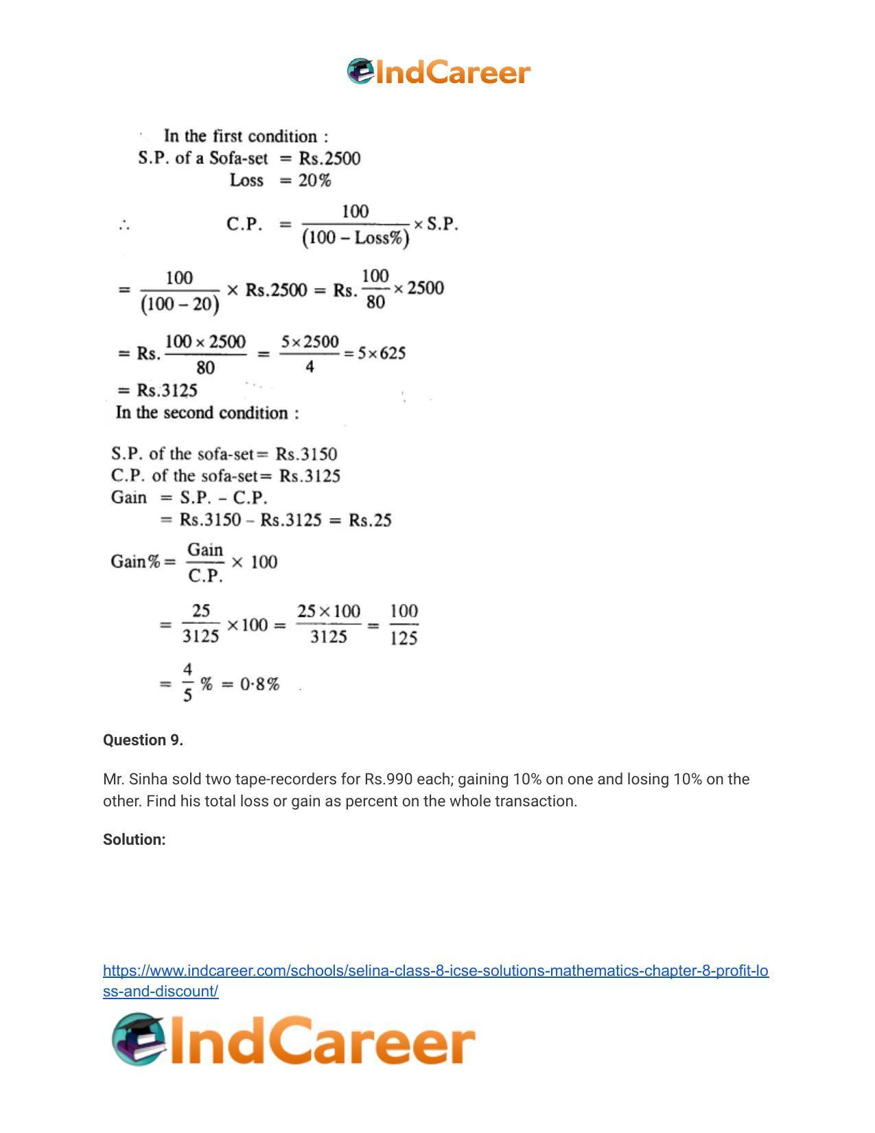 Selina Class 8 ICSE Solutions Mathematics : Chapter 8- Profit, Loss and Discount - Page 19