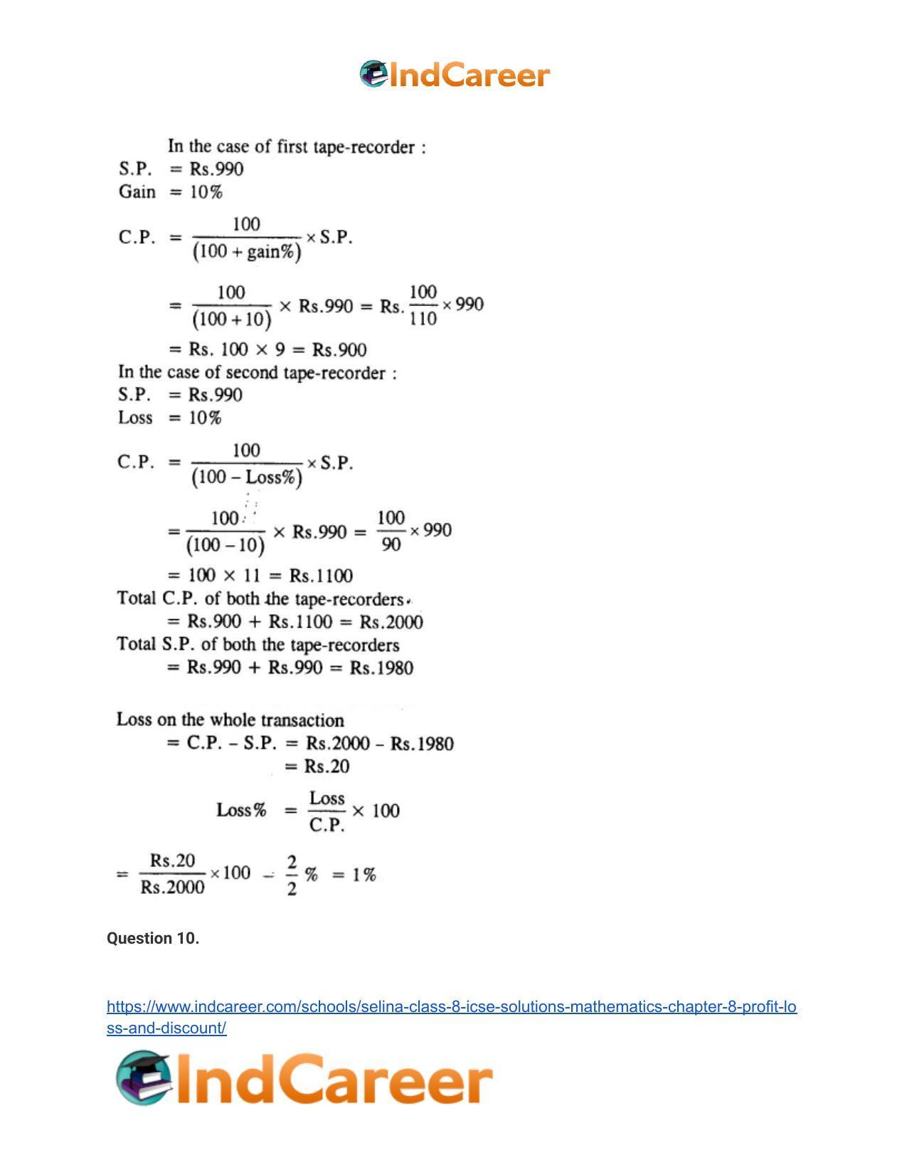 Selina Class 8 ICSE Solutions Mathematics : Chapter 8- Profit, Loss and Discount - Page 20