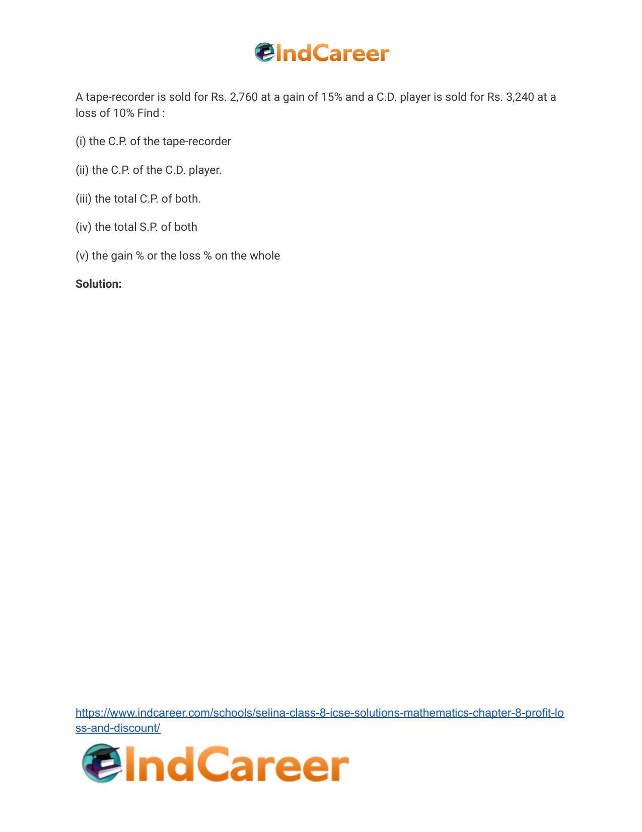 Selina Class 8 ICSE Solutions Mathematics : Chapter 8- Profit, Loss and Discount - Page 21