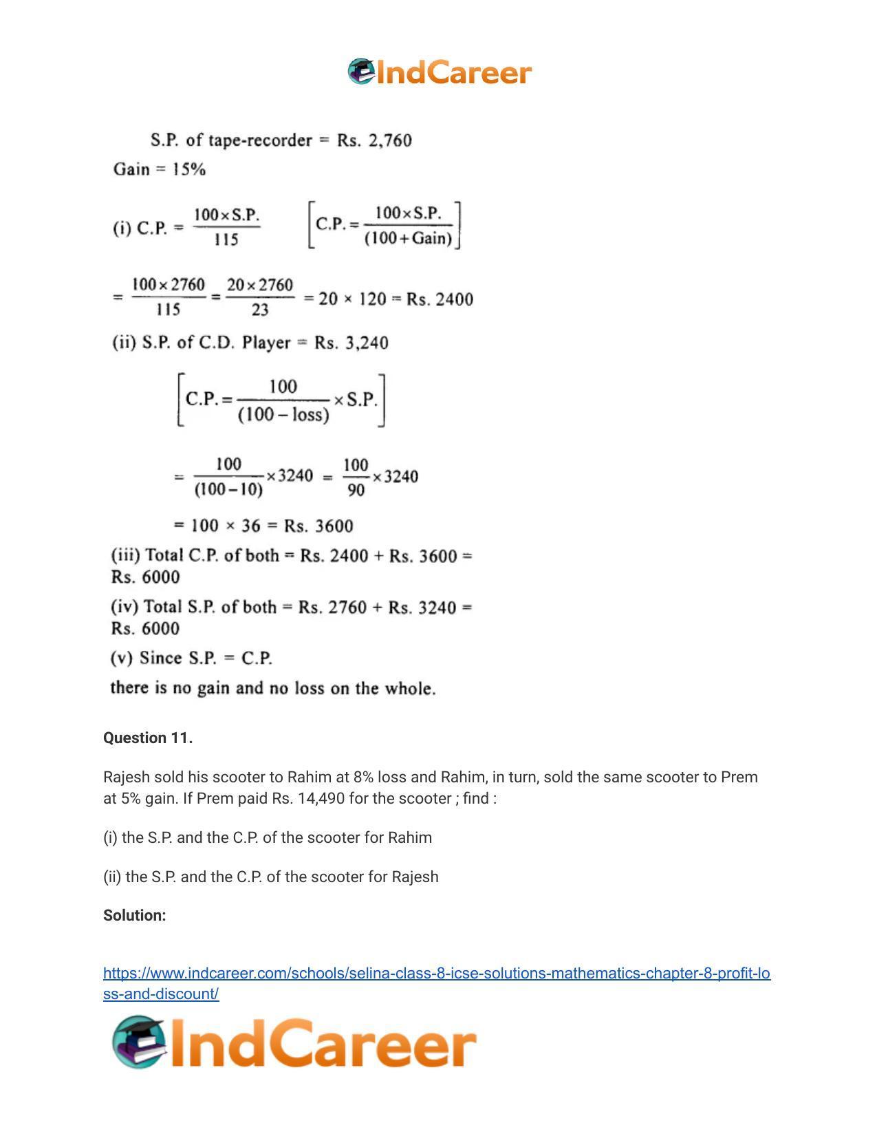 Selina Class 8 ICSE Solutions Mathematics : Chapter 8- Profit, Loss and Discount - Page 22