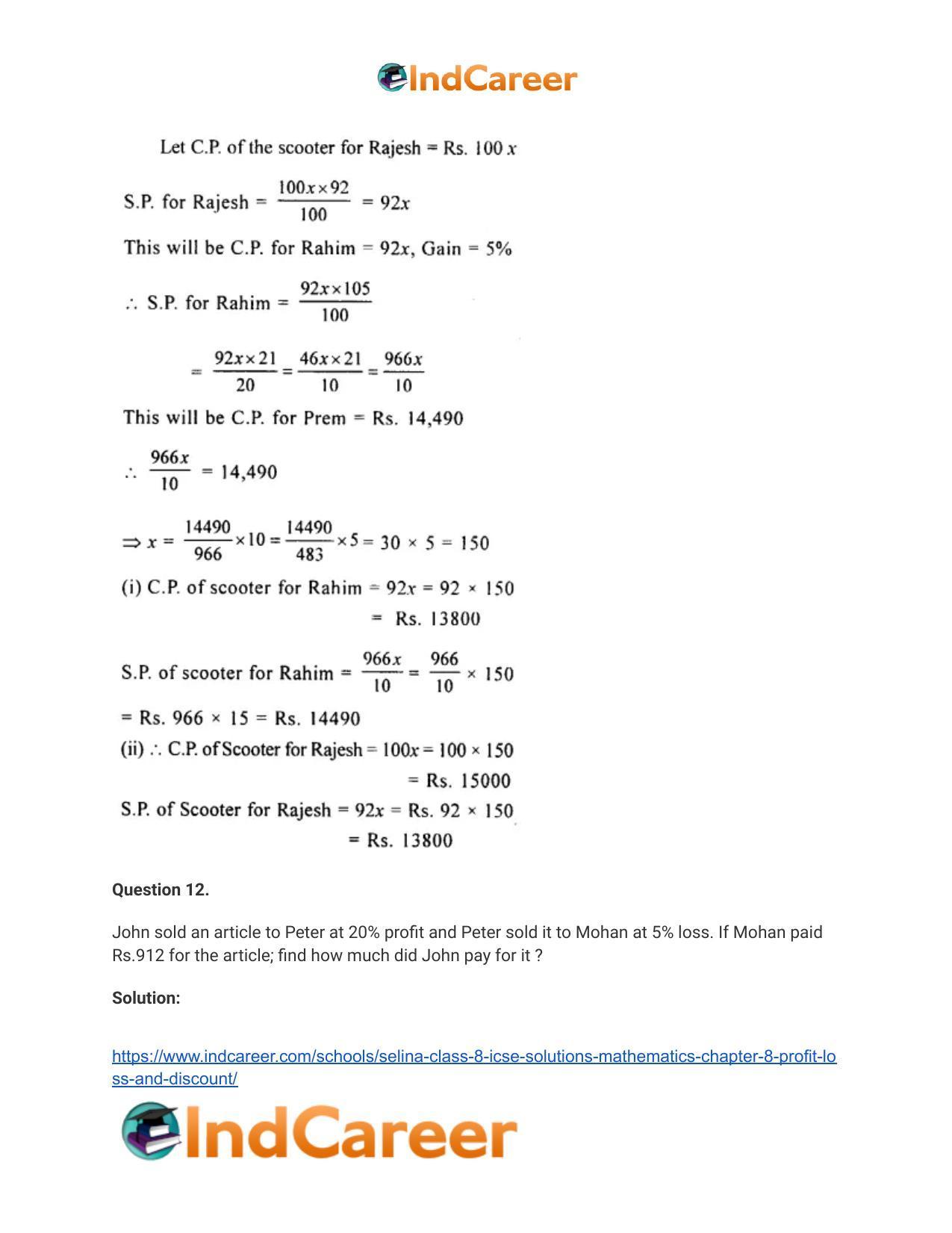 Selina Class 8 ICSE Solutions Mathematics : Chapter 8- Profit, Loss and Discount - Page 23