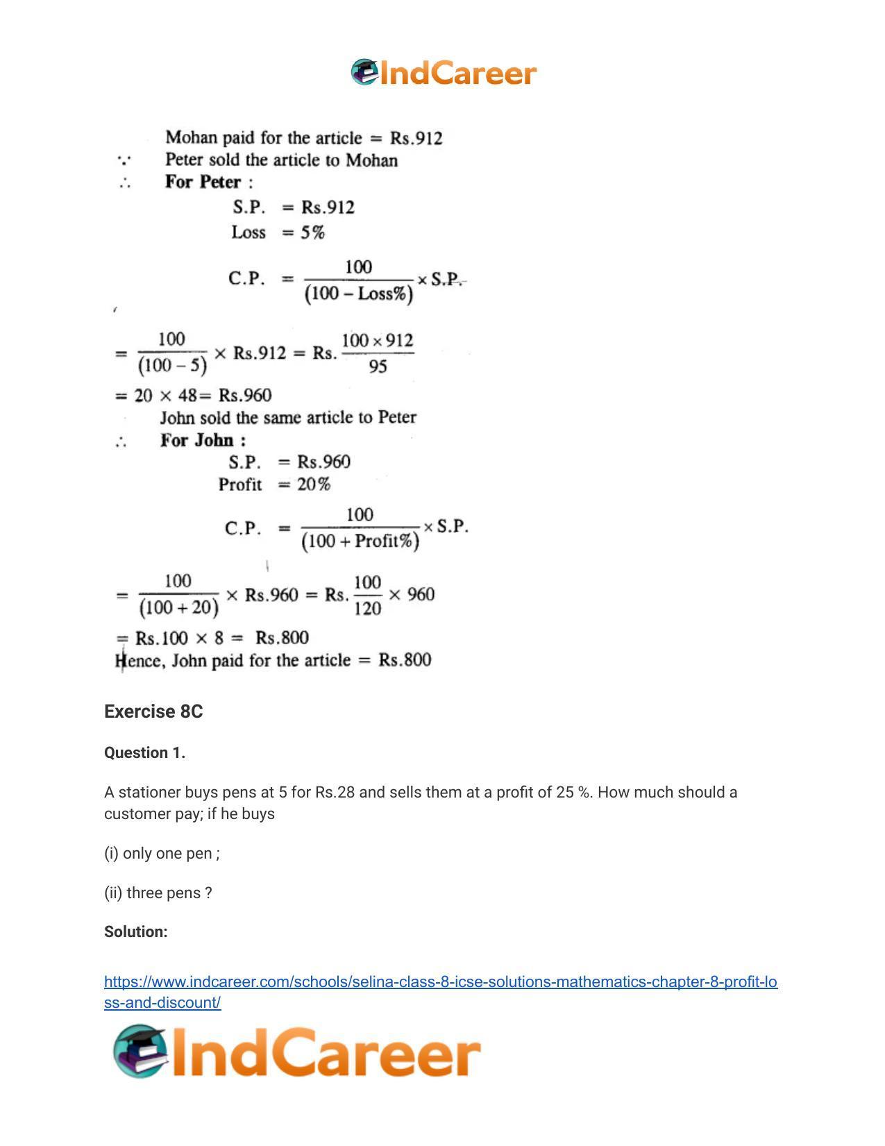 Selina Class 8 ICSE Solutions Mathematics : Chapter 8- Profit, Loss and Discount - Page 24