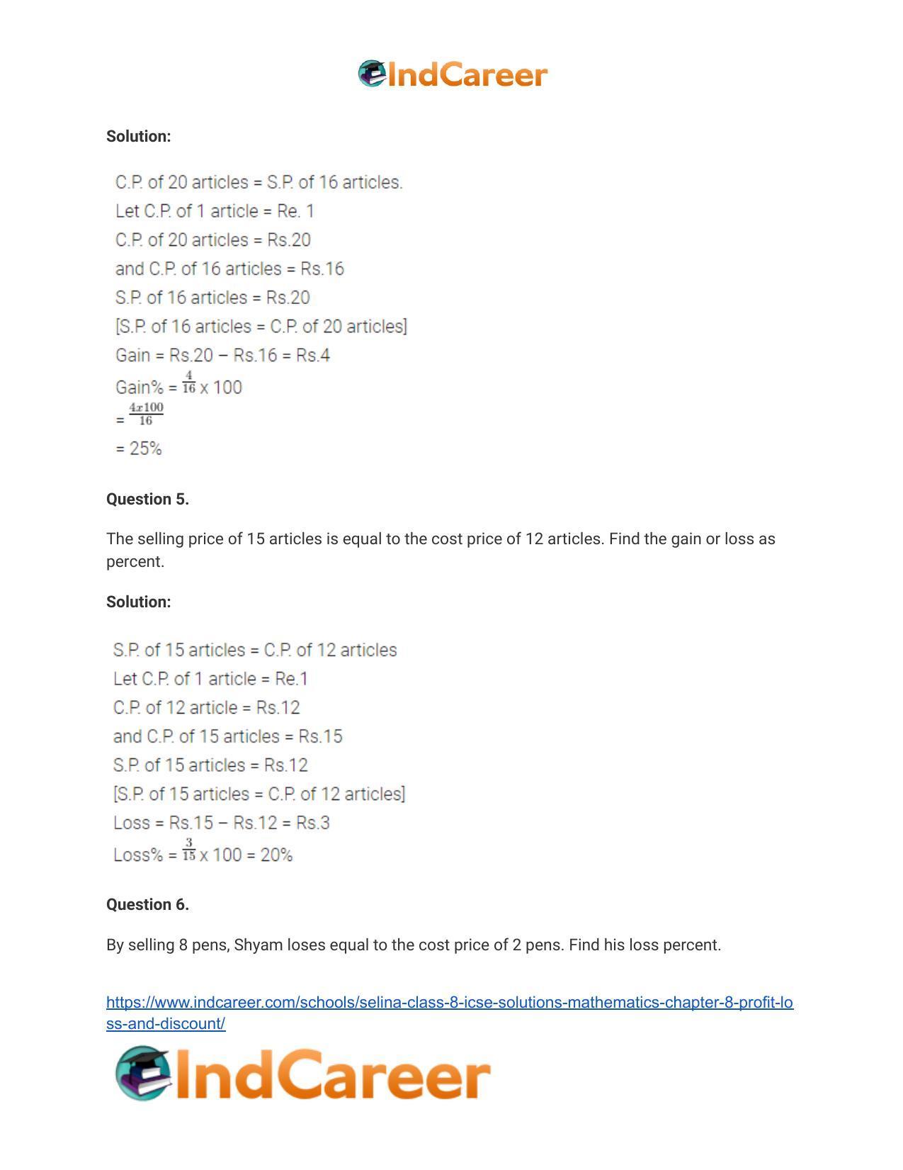 Selina Class 8 ICSE Solutions Mathematics : Chapter 8- Profit, Loss and Discount - Page 28