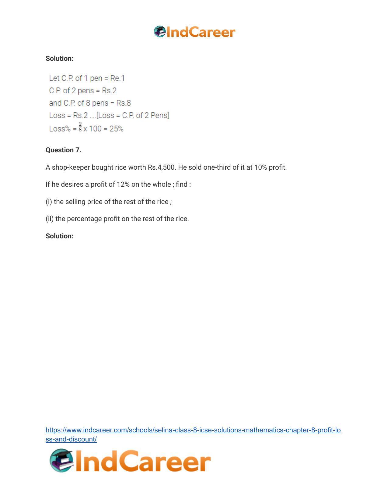 Selina Class 8 ICSE Solutions Mathematics : Chapter 8- Profit, Loss and Discount - Page 29
