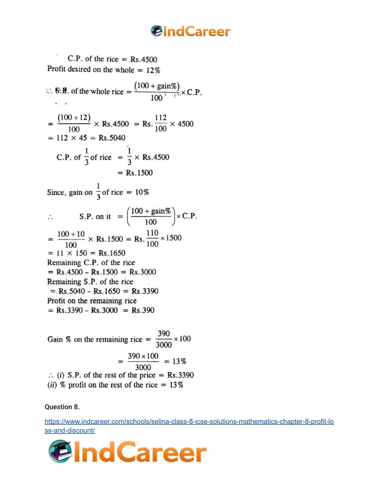 Selina Class 8 ICSE Solutions Mathematics : Chapter 8- Profit, Loss and Discount - Page 30
