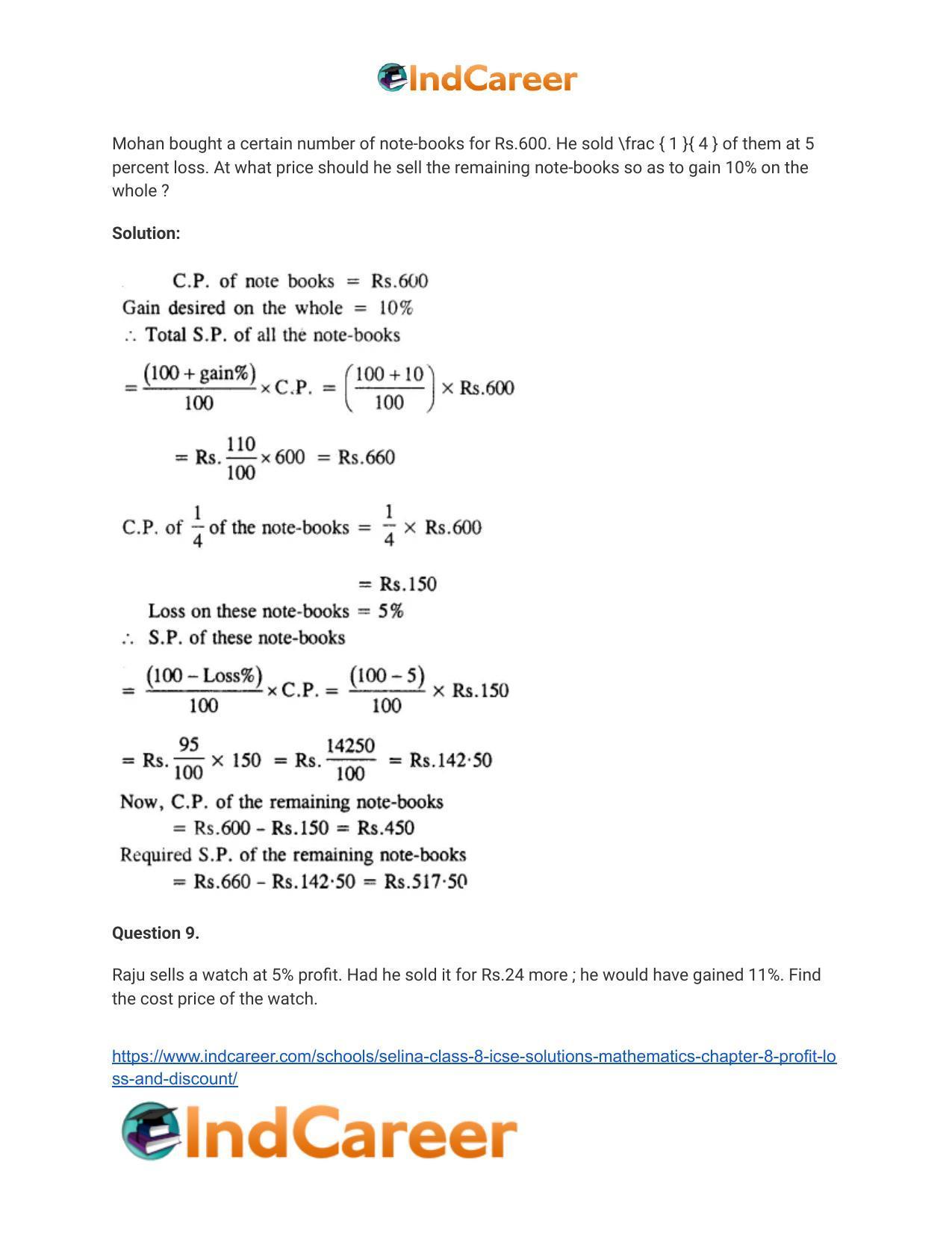 Selina Class 8 ICSE Solutions Mathematics : Chapter 8- Profit, Loss and Discount - Page 31