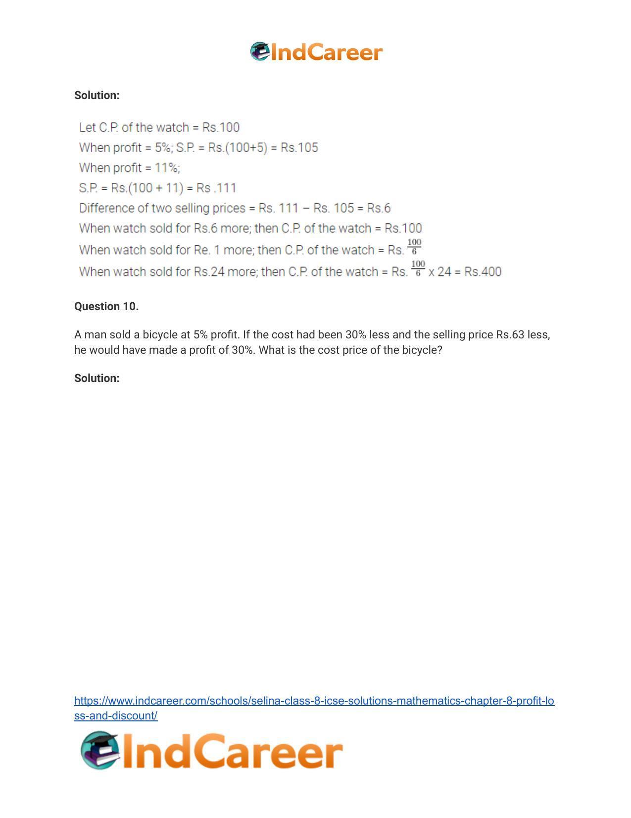 Selina Class 8 ICSE Solutions Mathematics : Chapter 8- Profit, Loss and Discount - Page 32